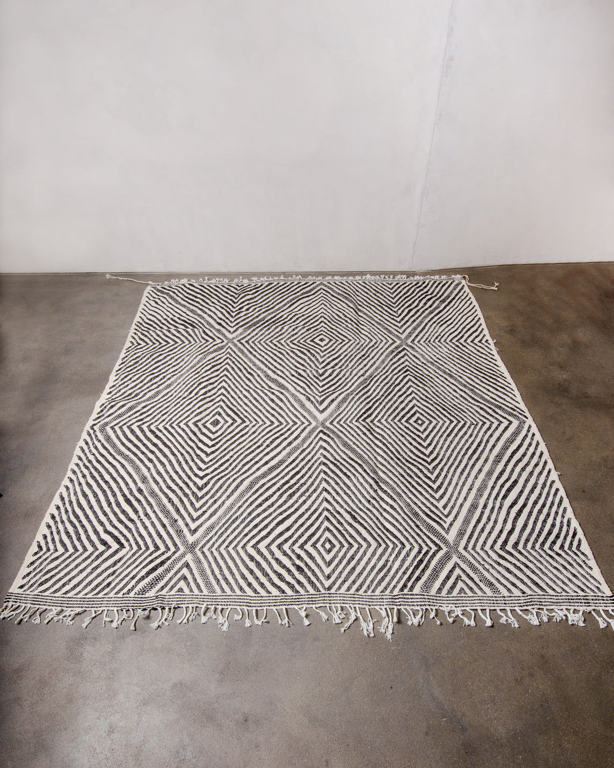 Modern, handcrafted Berber rug from Morocco. Flat-woven Kelim carpet in black and white design. Made of 100% wool.